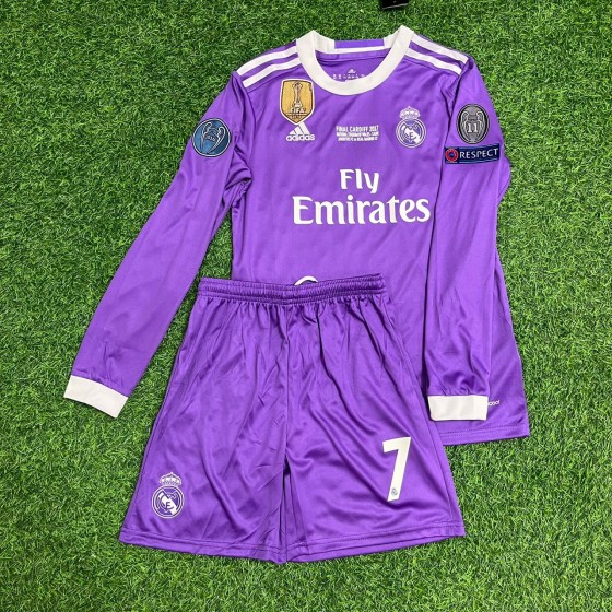 Cristiano Ronaldo Real Madrid 17 Final Long Sleeve Kids Kit Jersey Soccer Shirt KinderTrikot